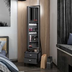 Minar Elegante Aynalı Hareketli Çekmeceli Takı Dolabı - Antrasit/Siyah