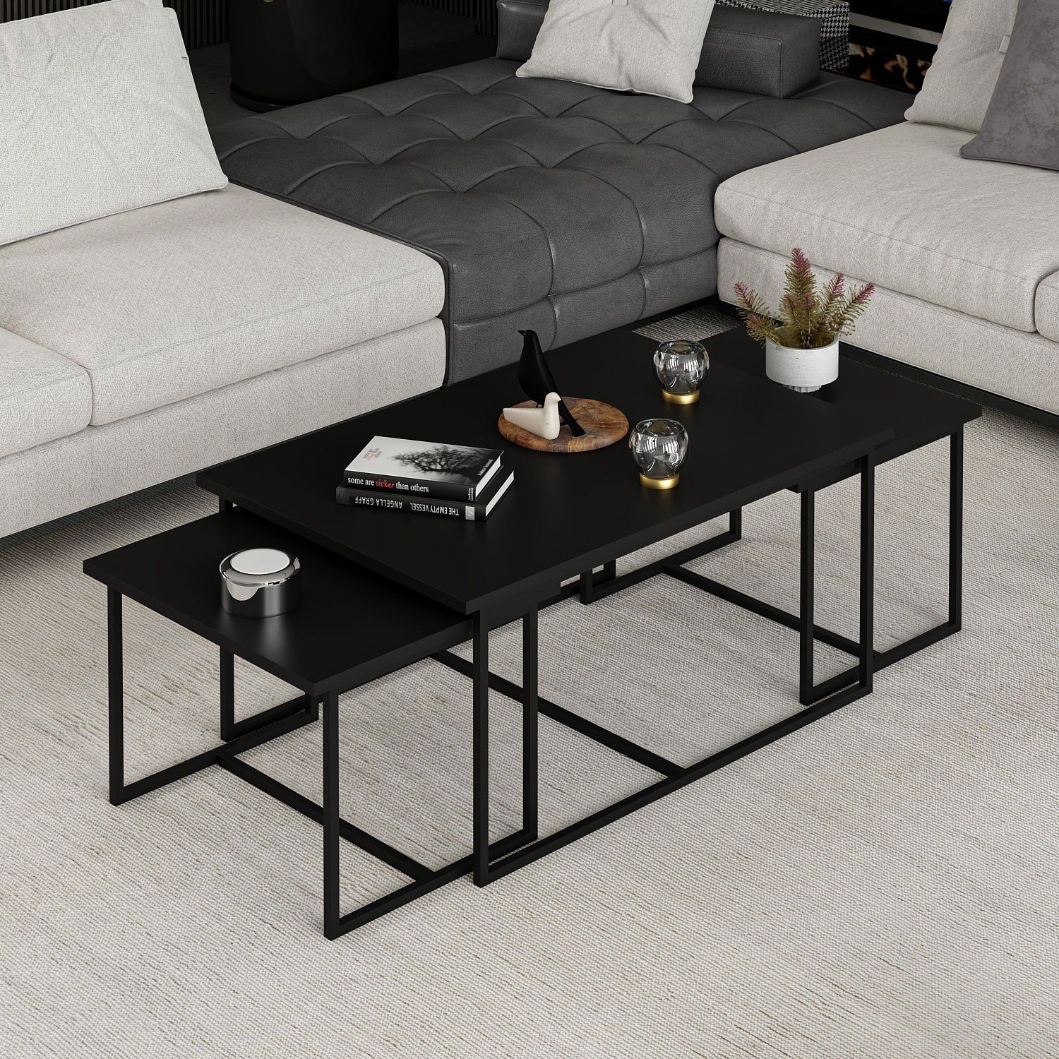 Levada 3'lü Zigonlu Sehpa - Siyah