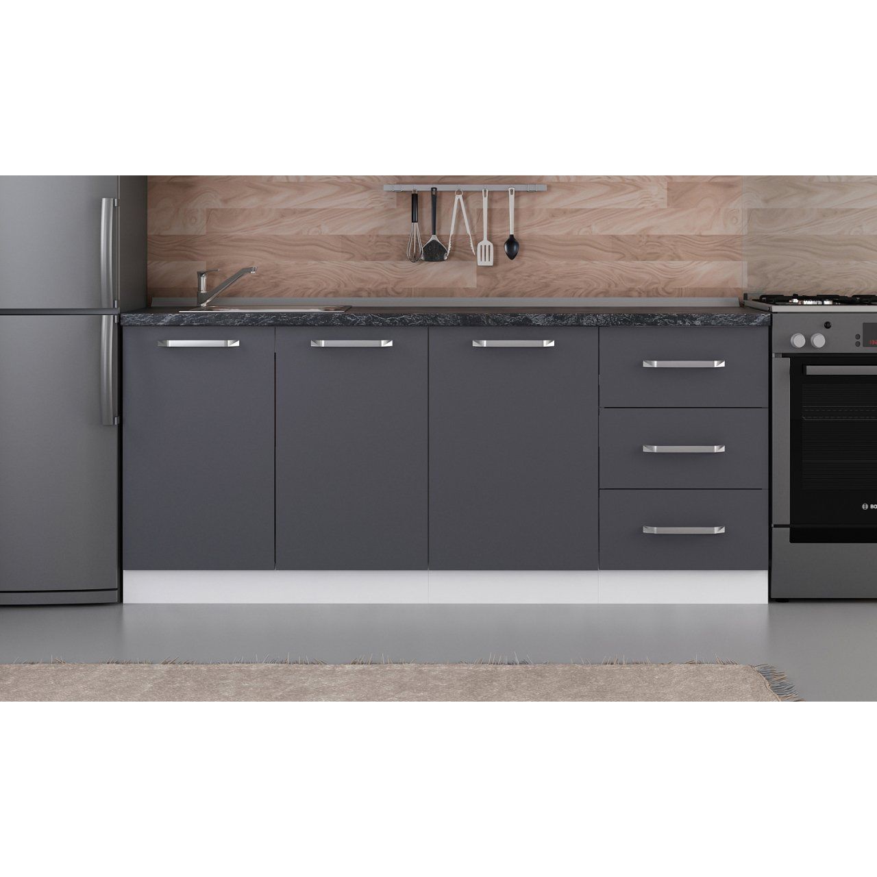 Minar 190 Cm Mutfak Dolabı Beyaz Antrasit 190-A1-Alt Modül