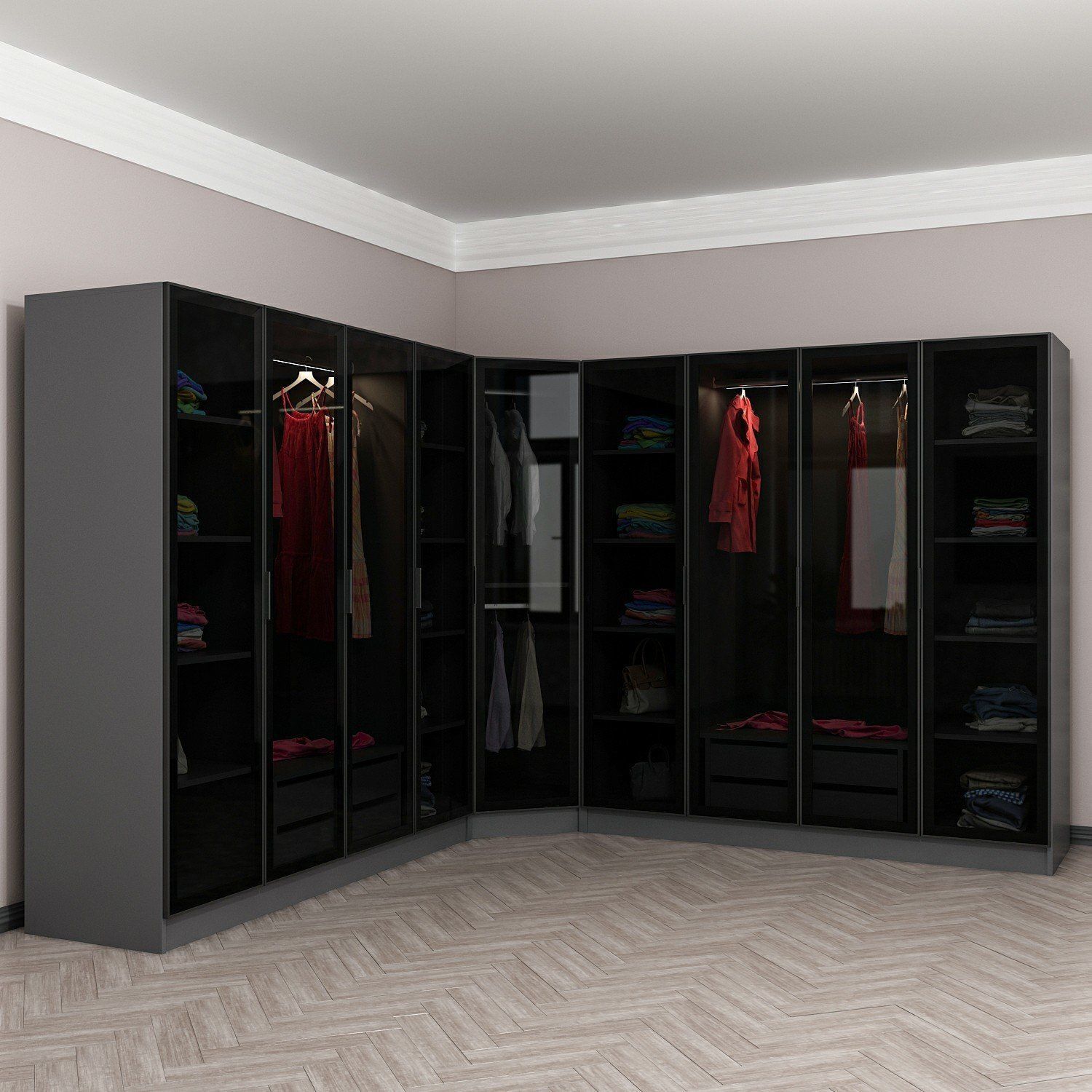 Kale 9 Füme Cam Kapaklı 4Ç Köşe Dolap Antrasit Füme Cam