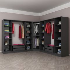 Kale 9 Füme Cam Kapaklı 4Ç Köşe Dolap Antrasit Füme Cam