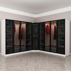 Kale 9 Füme Cam Kapaklı 4Ç Köşe Dolap Beyaz Füme Cam