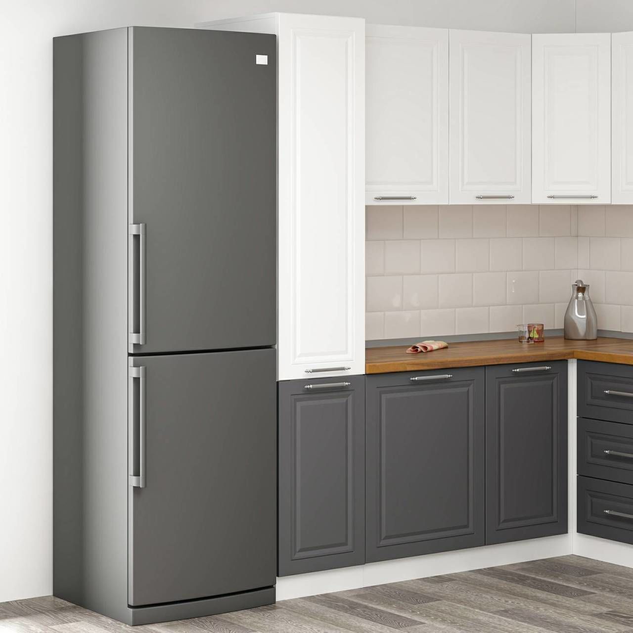 MİNAR 45 CM MUTFAK BOY DOLABI BEYAZ ANTRASİT D45-MCBA1