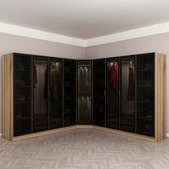 Kale 9 Füme Cam Kapaklı 4Ç Köşe Dolap Dore Füme Cam