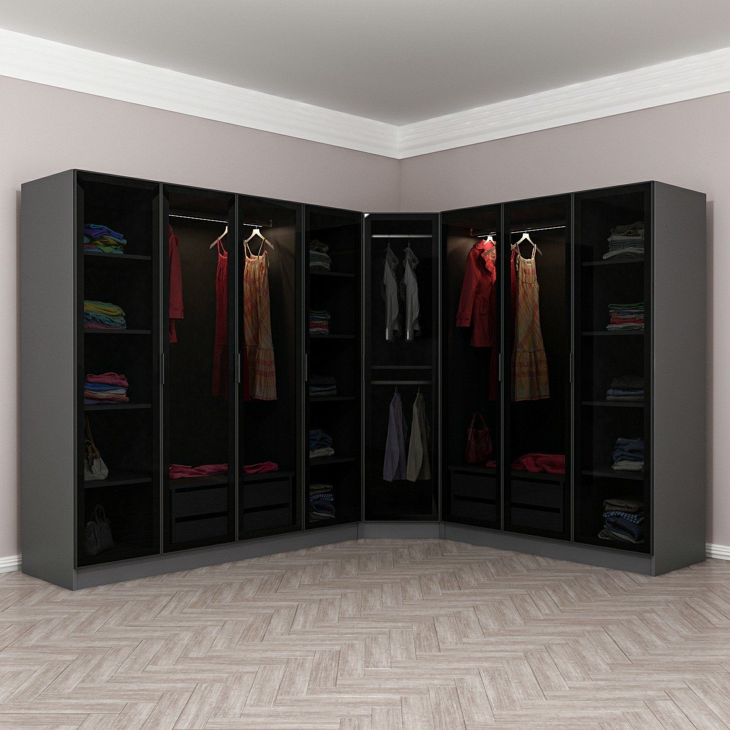 Kale 8 Füme Cam Kapaklı 4Ç Köşe Dolap Antrasit Füme Cam