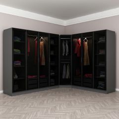 Kale 8 Füme Cam Kapaklı 4Ç Köşe Dolap Antrasit Füme Cam