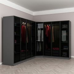 Kale 8 Füme Cam Kapaklı 4Ç Köşe Dolap Antrasit Füme Cam