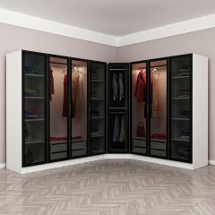 Kale 8 Füme Cam Kapaklı 4Ç Köşe Dolap Beyaz Füme Cam