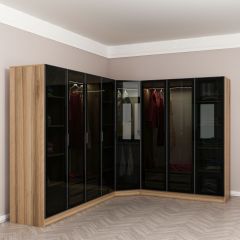 Kale 8 Füme Cam Kapaklı 4Ç Köşe Dolap Dore Füme Cam