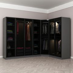 Füme Cam Kapaklı 2Ç Köşe Dolap Antrasit Füme Cam