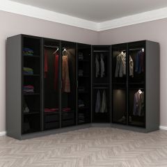 Füme Cam Kapaklı 2Ç Köşe Dolap Antrasit Füme Cam