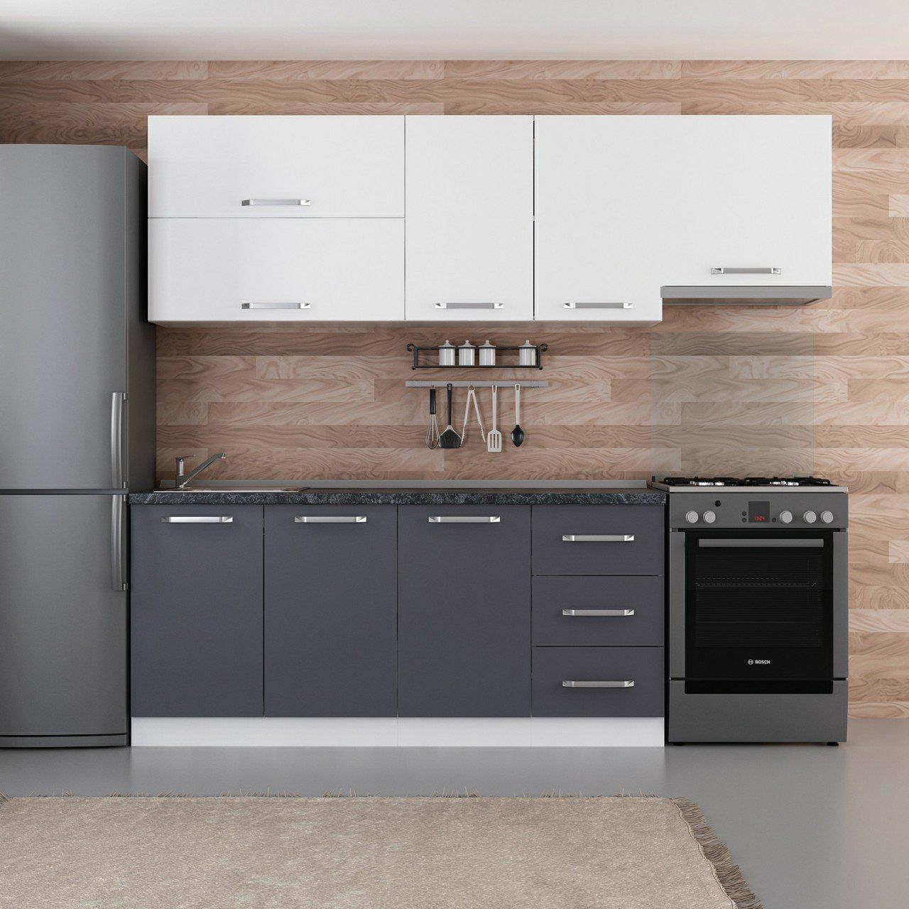 Minar 240 Cm Mutfak Dolabı Beyaz Antrasit 240-A5