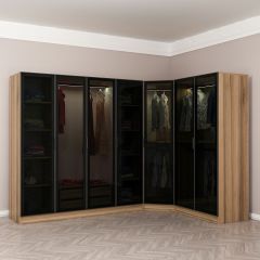 Kale 7 Füme Cam Kapaklı 2Ç Köşe Dolap Dore Füme Cam