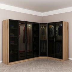 Kale 7 Füme Cam Kapaklı 2Ç Köşe Dolap Dore Füme Cam