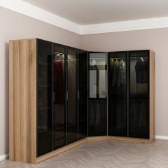 Kale 7 Füme Cam Kapaklı 2Ç Köşe Dolap Dore Füme Cam