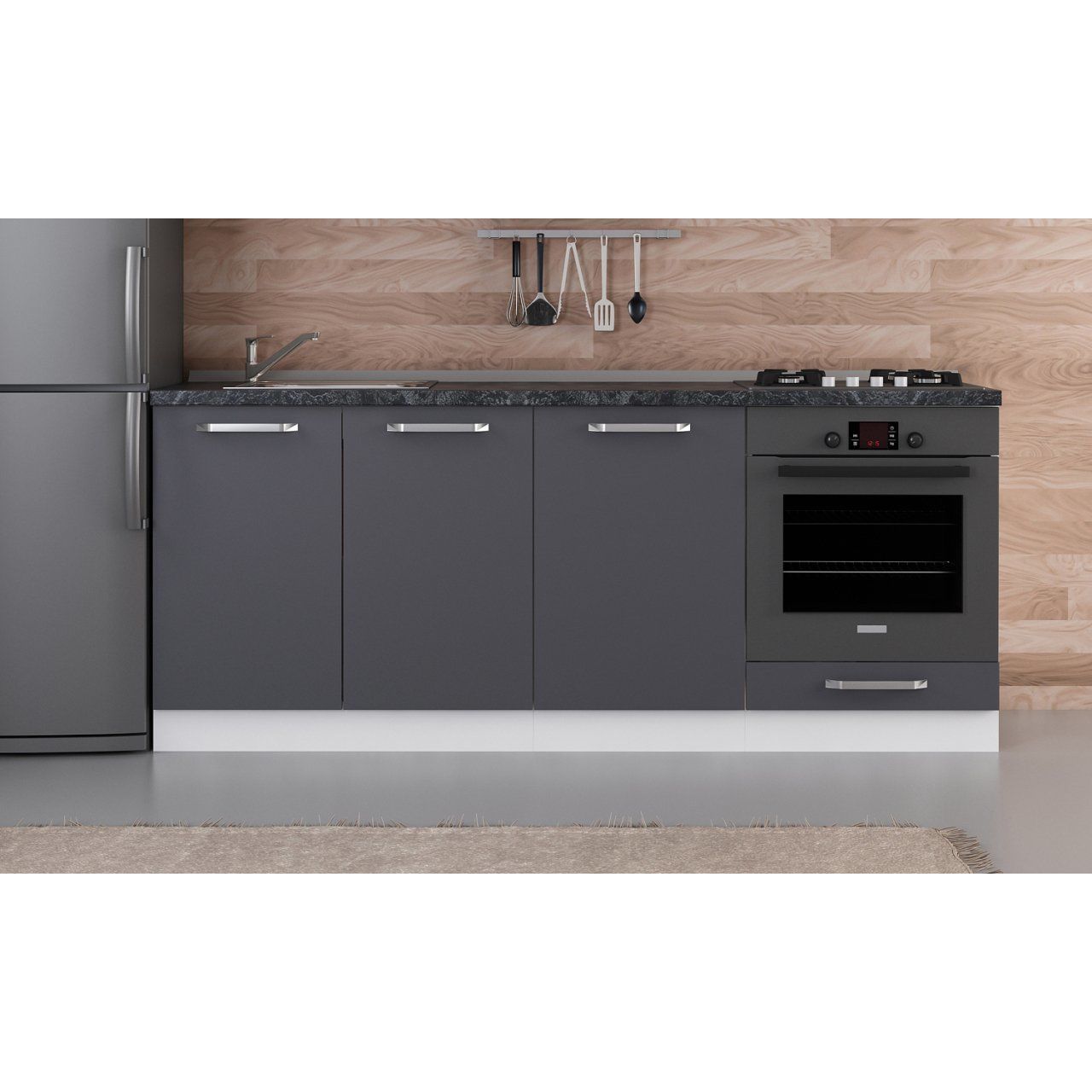 Minar 200 Cm Mutfak Dolabı Beyaz Antrasit 200-A6-Alt Modül