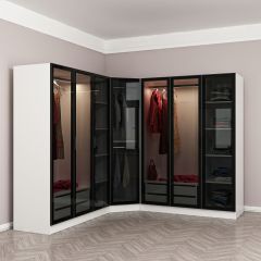 Kale 7 Füme Cam Kapaklı 4Ç Köşe Dolap Beyaz Füme Cam