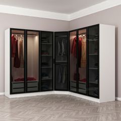 Kale 7 Füme Cam Kapaklı 4Ç Köşe Dolap Beyaz Füme Cam