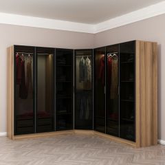 Kale 7 Füme Cam Kapaklı 4Ç Köşe Dolap Dore Füme Cam