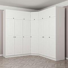 Minar Kale190 7 Kapaklı 4Ç Köşe Dolap + Yüklük Beyaz Mebran