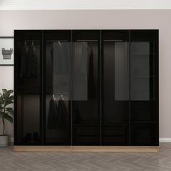 Kale 5 Füme Cam Kapaklı 2Ç Dolap Dore Füme Cam