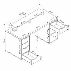 Alen 150 Cm 5 Çekmeceli Dolaplı Çalışma & Oyuncu Masası - Beyaz