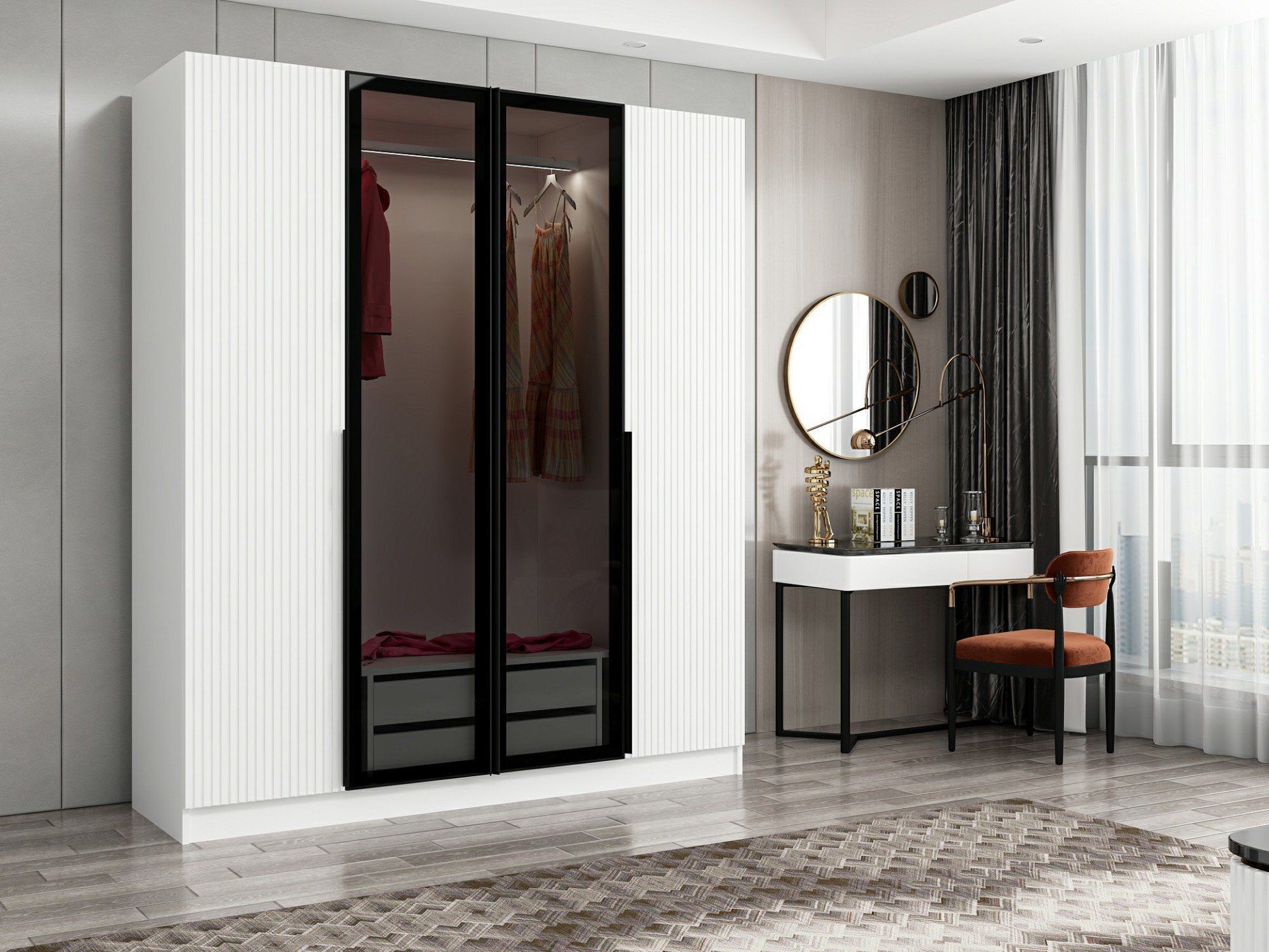 Kale Plus 4 Mebran Kapaklı 2Ç Dolap Beyaz Mebran Füme Cam