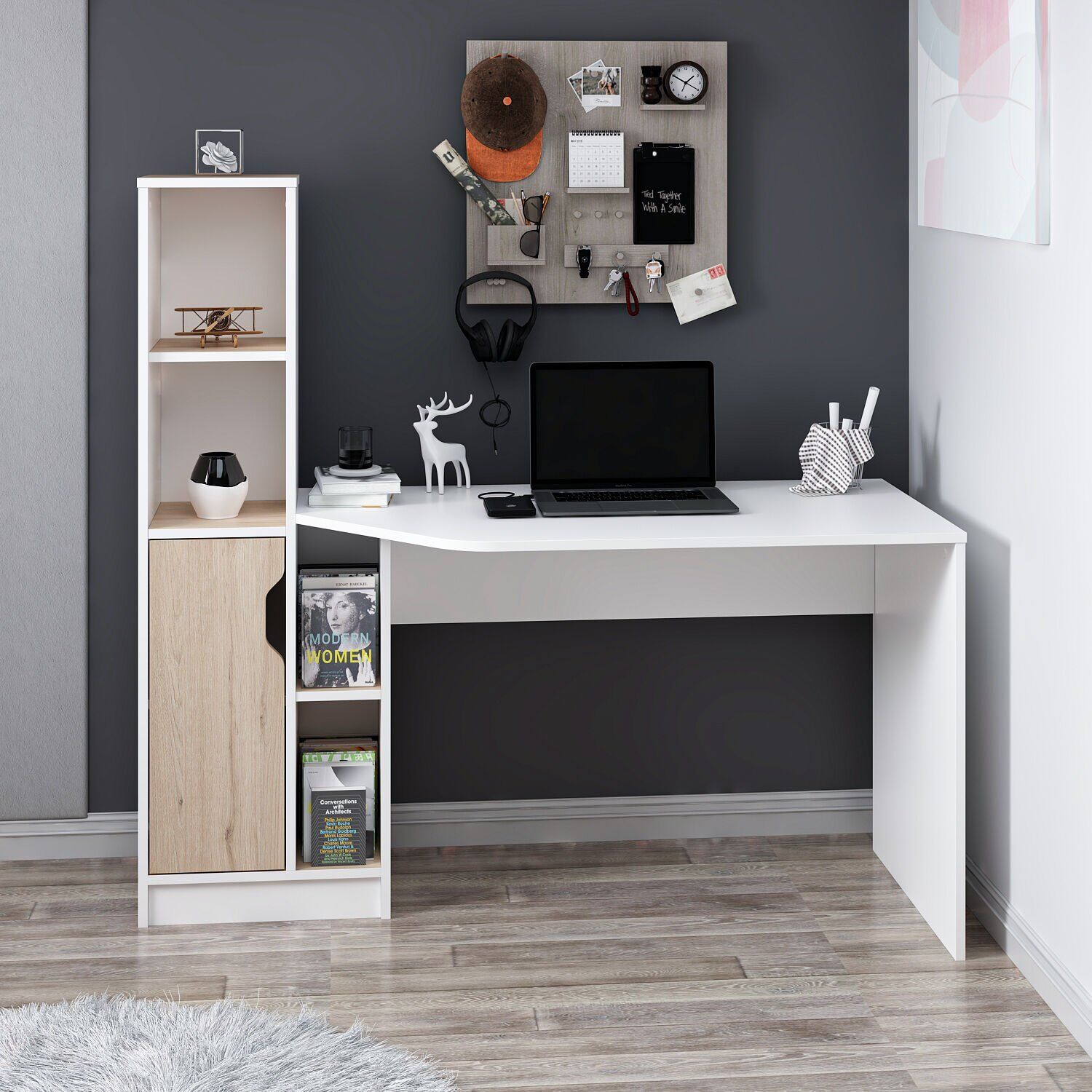 Viora Çalışma Masası - Beyaz/Derin Sepet