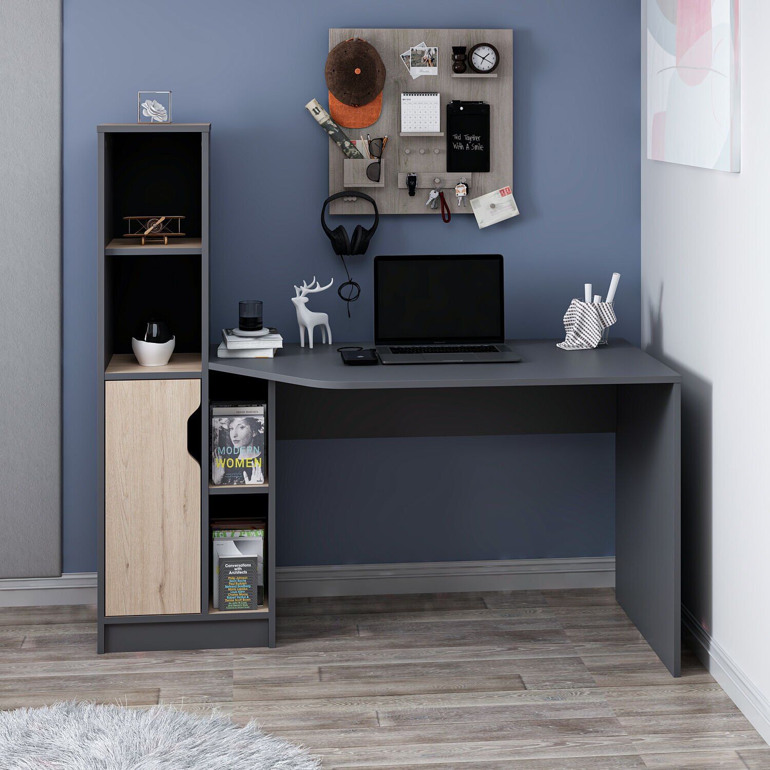 Viora Çalışma Masası - Antrasit/Derin Sepet