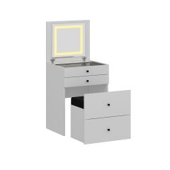 Luna Gizli Puflu Led Aynalı Makyaj Masası - Beyaz