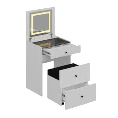 Luna Gizli Puflu Led Aynalı Makyaj Masası - Beyaz