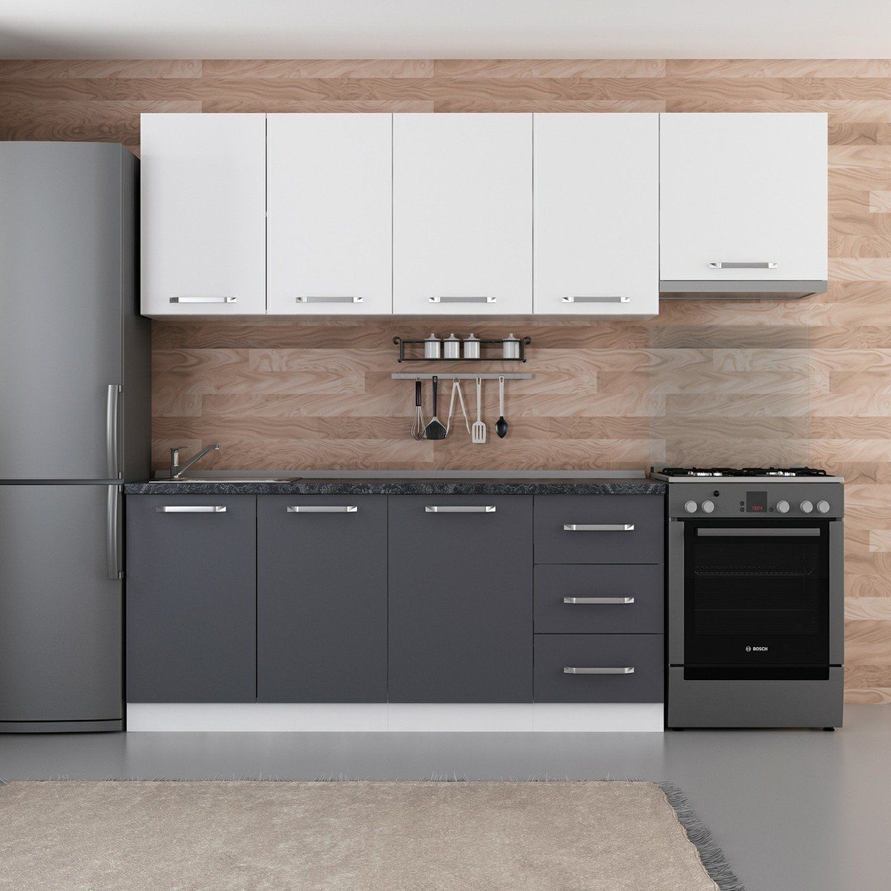 Minar 245 Cm Mutfak Dolabı Beyaz Antrasit 245-A8