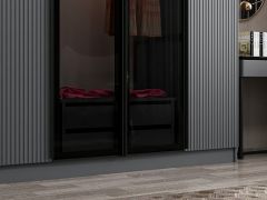 Kale Plus 7 Mebran Kapaklı 4Ç Dolap Antrasit Mebran Füme Cam