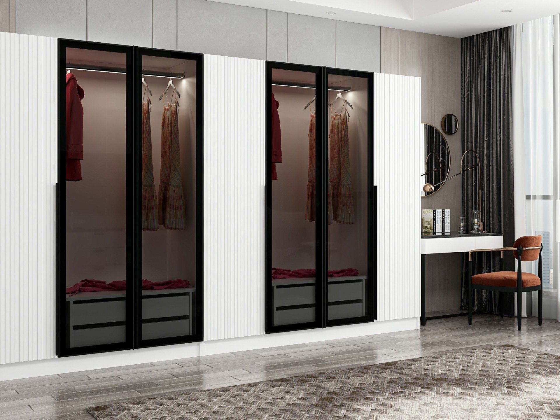 Kale Plus 7 Mebran Kapaklı 4Ç Dolap Beyaz Mebran Füme Cam