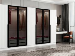 Kale Plus 7 Mebran Kapaklı 4Ç Dolap Beyaz Mebran Füme Cam