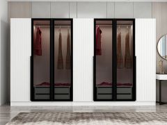 Kale Plus 7 Mebran Kapaklı 4Ç Dolap Beyaz Mebran Füme Cam