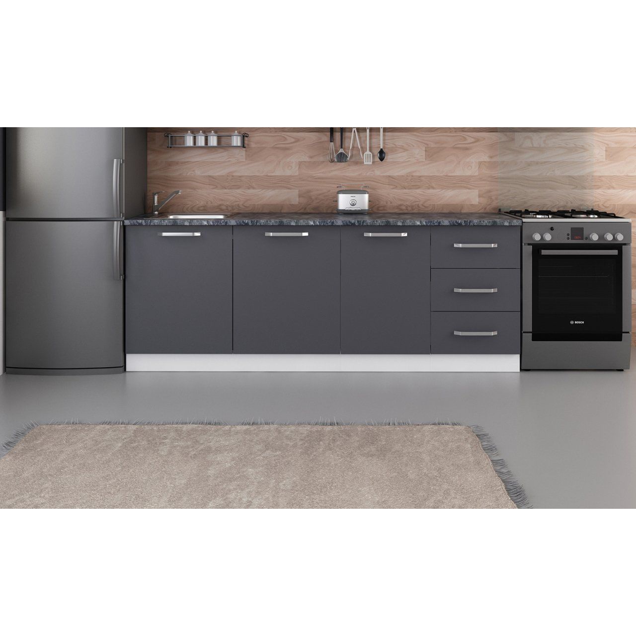 Minar 220 Cm Mutfak Dolabı Beyaz Antrasit 220-A1-Alt Modül