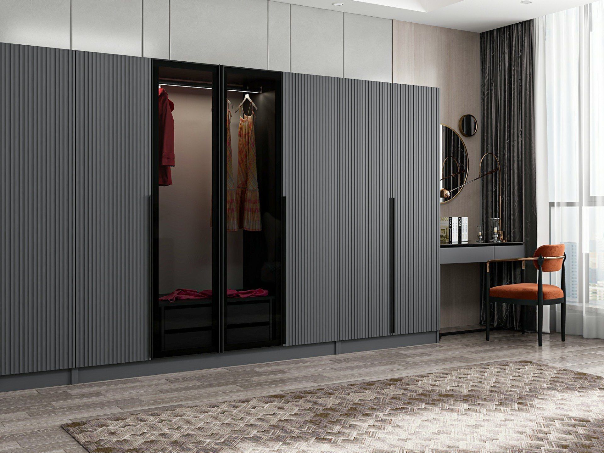 Kale Plus 8 Mebran Kapaklı 2Ç Dolap Antrasit Mebran Füme Cam