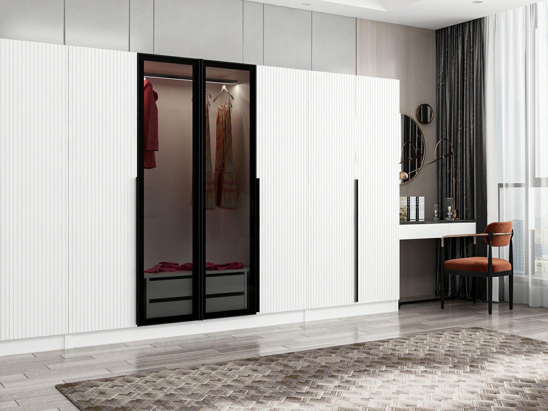 Kale Plus 8 Mebran Kapaklı 2Ç Dolap Beyaz Mebran Füme Cam