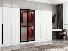 Kale Plus 8 Mebran Kapaklı 4Ç Dolap Beyaz Mebran Füme Cam