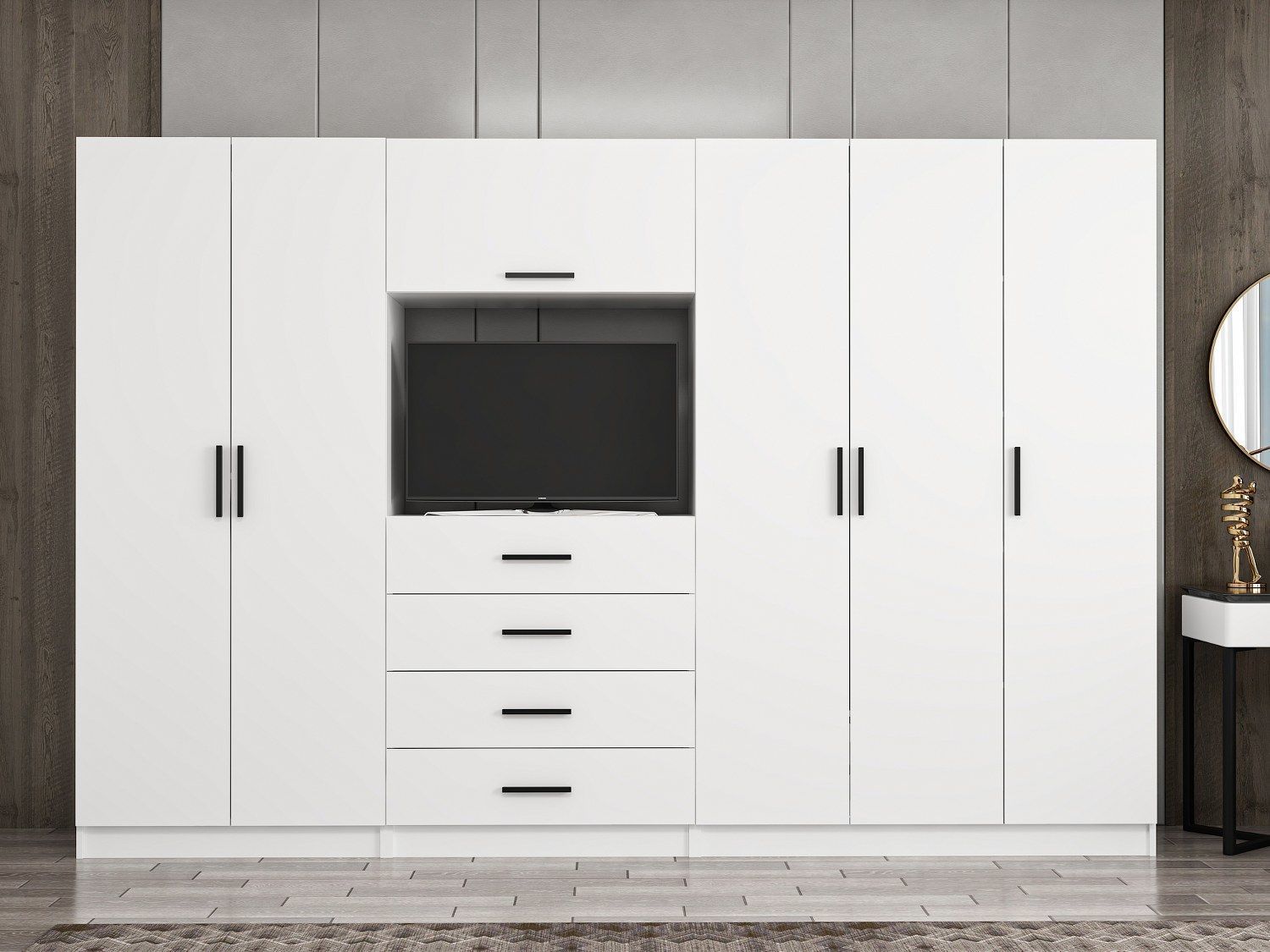 Kale 5 Kapaklı 2 Çekmeceli Tv Modüllü Dolap Beyaz